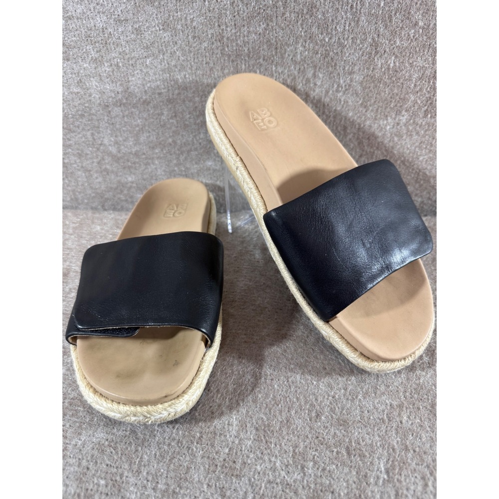 SIZE ABEO Isle Slide Sandals  Black Leather Espadrille Platform Minimalist